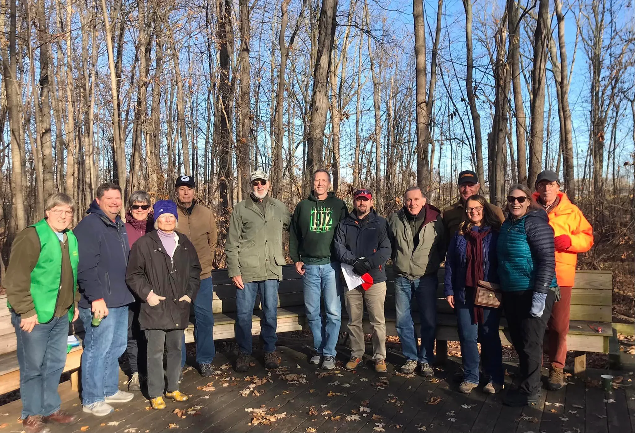 The Friends of Webster Trails Board members at the Hickory Bark Trail for the 2023 Annual Meeting.
